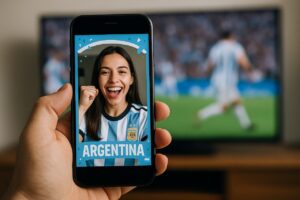 Argentina fan using a custom camera frame made on BrandLens