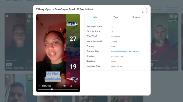 Video submission platform interface with guided capture and consent fields