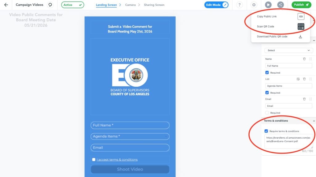 Screenshot - BrandLens Collect video submissions with a simple link or a QR code.