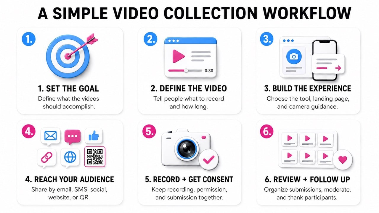 Simple Video collection workflow - BrandLens The image explains the workflow on how to collect videos from customers